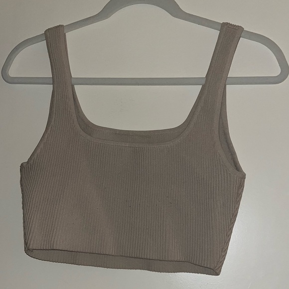 Babaton Sculpt Knit Squareneck Cropped Tank - Matte Pearl - Picture 3 of 5
